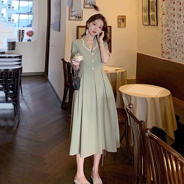 [Mã WAMT1505 giảm 10K đơn 0K] {Order bigsize,M-4xl}Váy cổ sóng viền tay cúc trang trí mẫu mới | BigBuy360 - bigbuy360.vn