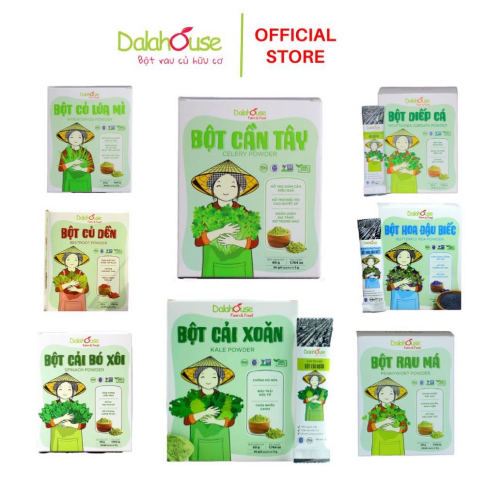 Bột Rau Củ Nguyên Chất Sấy Lạnh Dalahouse (8 loại - hộp 60g gồm 20 gói nhỏ 3g)