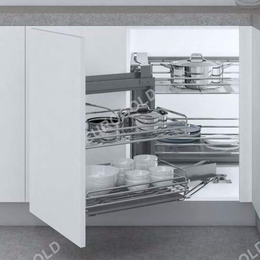 Giá góc liên hoàn inox 304 nan Oval ELO101L (trái) – Eurogold - phụ kiện góc tủ bếp