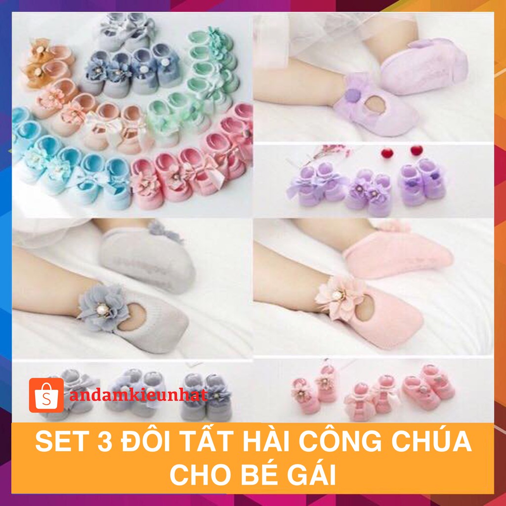 Set 3 đôi tất nơ công chúa cho bé gái