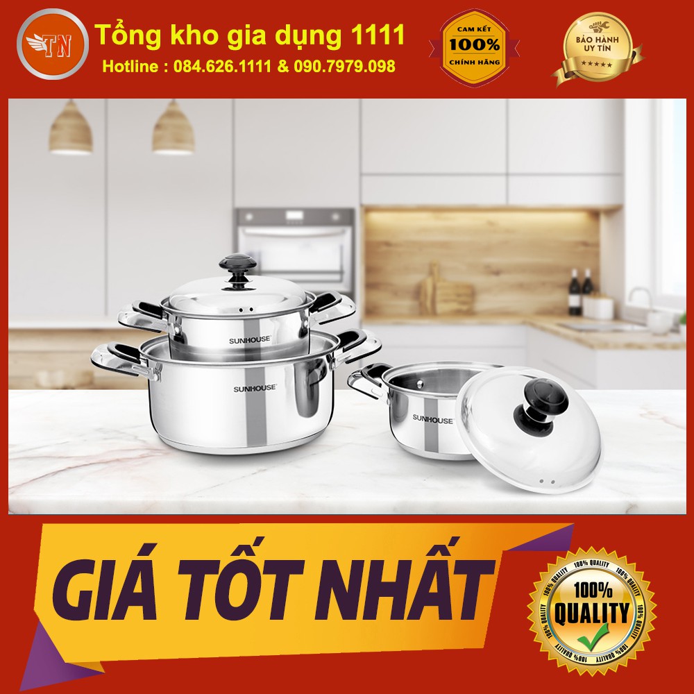 BỘ NỒI INOX 3 ĐÁY SUNHOUSE SH333