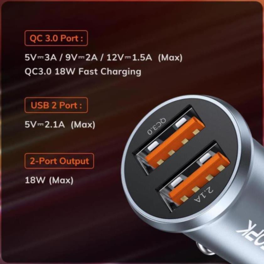 Tẩu sạc nhanh TOPK G210Q 2 cổng USB 3.0 3.1A mini dùng trên xe hơi cho Iphone Huawei Samsung Xiaomi TPHCM