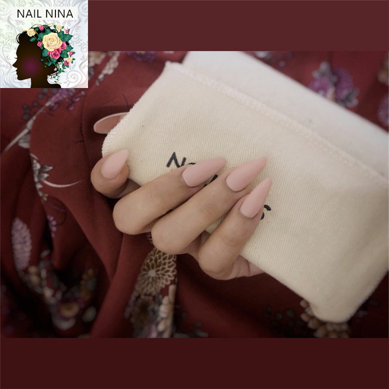 Bộ 24 móng tay giả Nail Nina trang trí nghệ thuật hoạ tiết hồng cánh sen mã 256【Tặng kèm dụng cụ lắp】