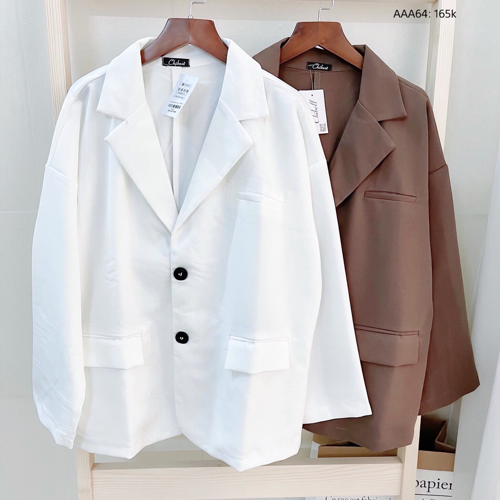 Áo khoác vest 2 nút nữ dài tay Hàn Quốc dáng rộng tay dài bigsize túi nắp công sở cá tính thời trang CHIBEST AAA64