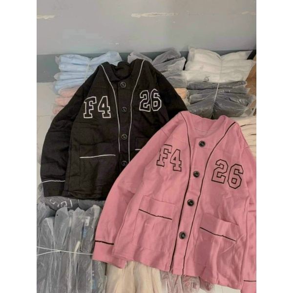 Áo sweater nỉ kiểu khoác có nút nữ form rộng in bông SWN04
