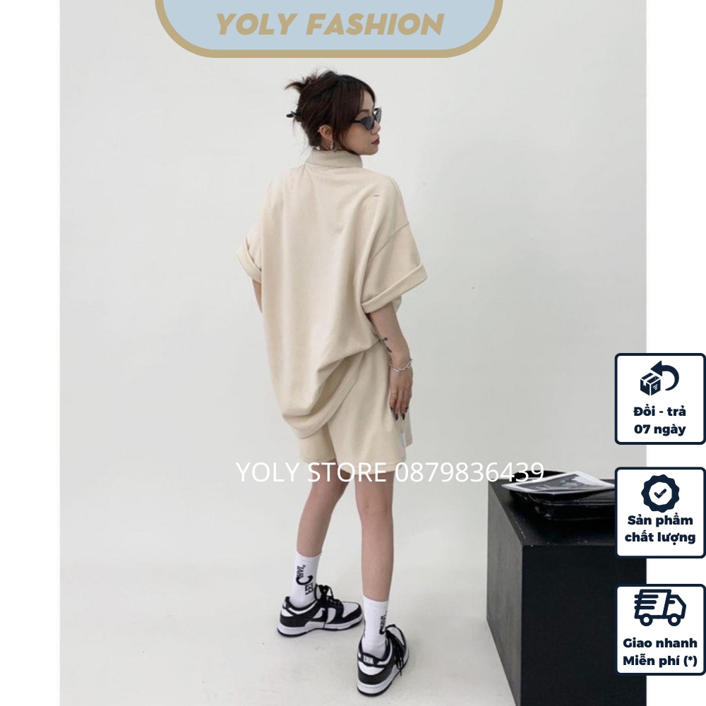 Bộ Áo Thun Polo Tay Lỡ Unisex, Bộ Polo Phông Nam Nữ Cổ Bẻ Form Thụng In Chữ FREH