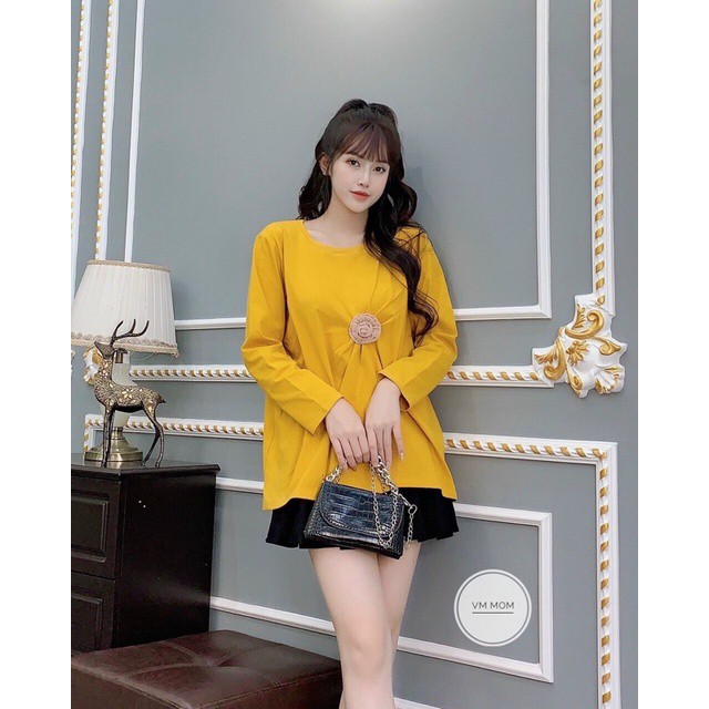 áo bầu thời trang sang chảnh☘chất cotton hàng loại 1 đẹp ko bai Ko xù☘áo bà bầu dài dây free size 43-68kg
