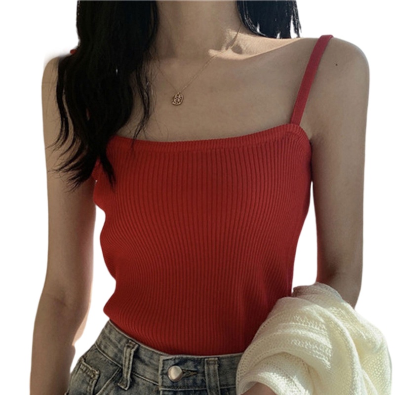 Brroa Áo Croptop Dệt Kim Lụa Lạnh Hai Dây Mỏng Màu Trơn Gợi Cảm Cho Nữ