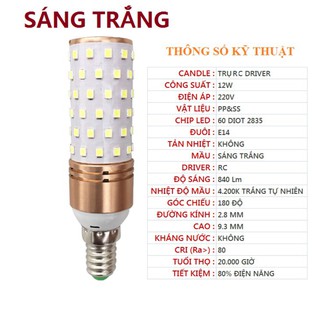 Bóng đèn LED bắp, trụ, tròn, búp 5w,7w, 9w, 12w sáng trắng hoặc vàng, Đui E14 hoặc E27