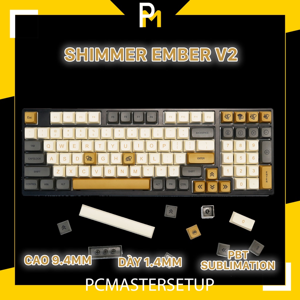 Keycap pbt shimmer Ember v2 XDA cao 9.5mm dày 1.5mm xịn in chuyển nhiệt của pcmaster