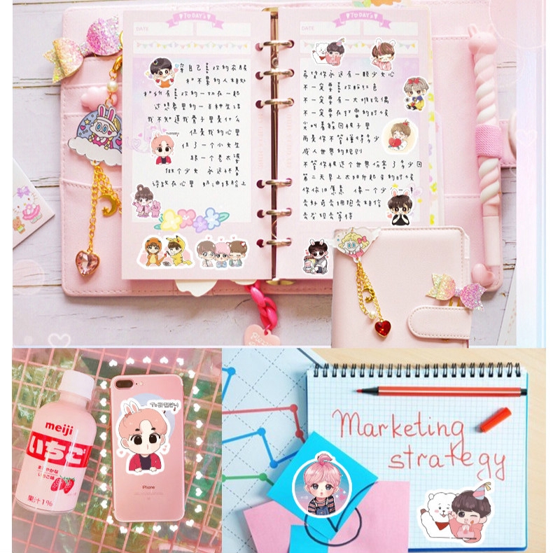 Set 40 miếng dán trang trí điện thoại sổ tay hình các nhân vật BT21 đáng yêu