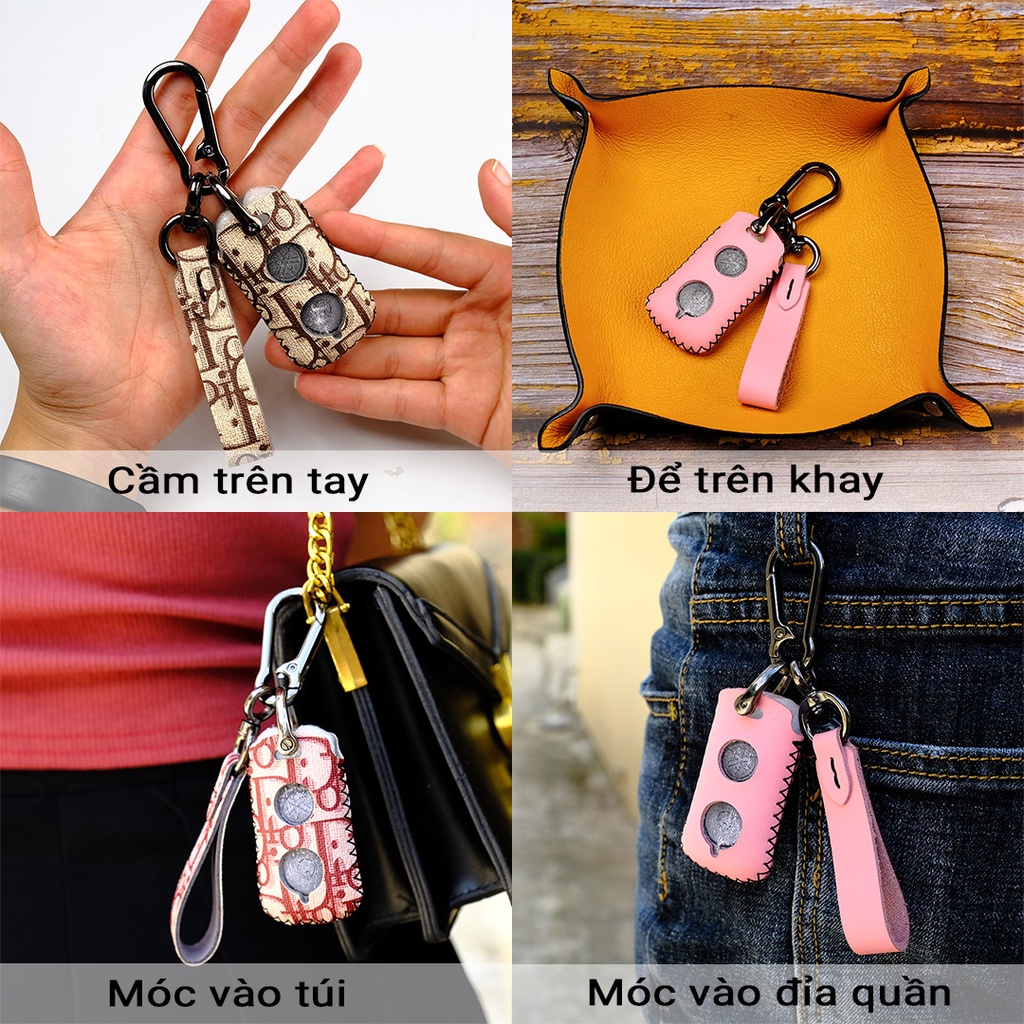 Bao da bọc chìa khóa smartkey xe máy Yamaha Exciter 155 Janus NVX Grande Latte Freego 2 nút bấm khâu tay YA