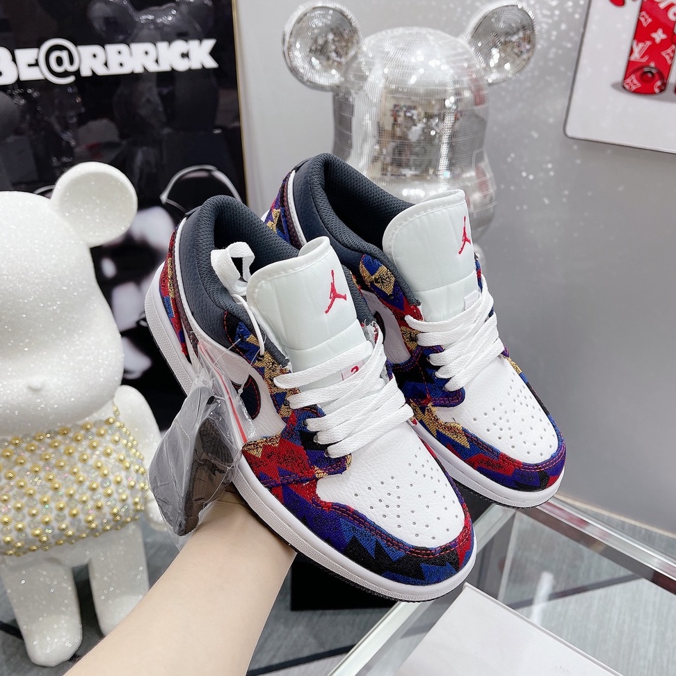 Giày jordan thổ cẩm nam nữ, jd thổ cẩm cổ thấp đế khâu 100% hàng cao cấp, full box bill size 36_43