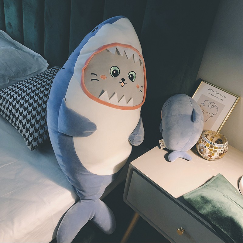 Gấu bông cá mập mặt mèo- Mèo cosplay cá mập nhồi bông- gấu bông baby shark kích thước 35-50-60-70cm NEOCI