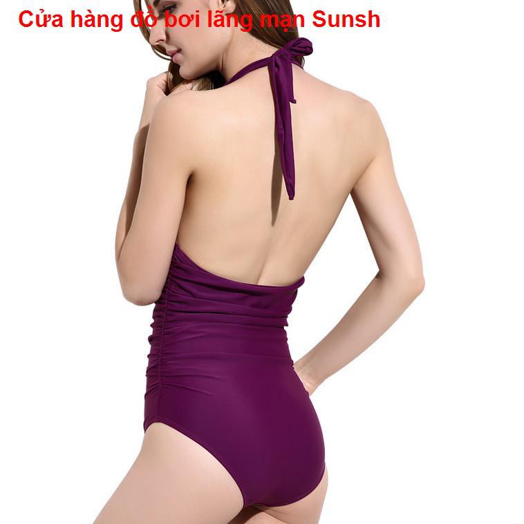 voucher thanh toánĐồ bơi mới Ladies gợi ý trở lại Màu rắn Châu Âu / Người xếp li mỏng Kích thước lớn Sợi bikini1