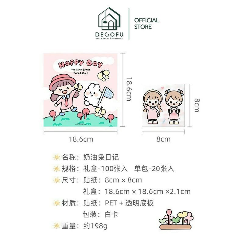 Miếng dán Sticker trang trí hoạt hình ngẫu nhiên, kích thước 8x8cm Decofu