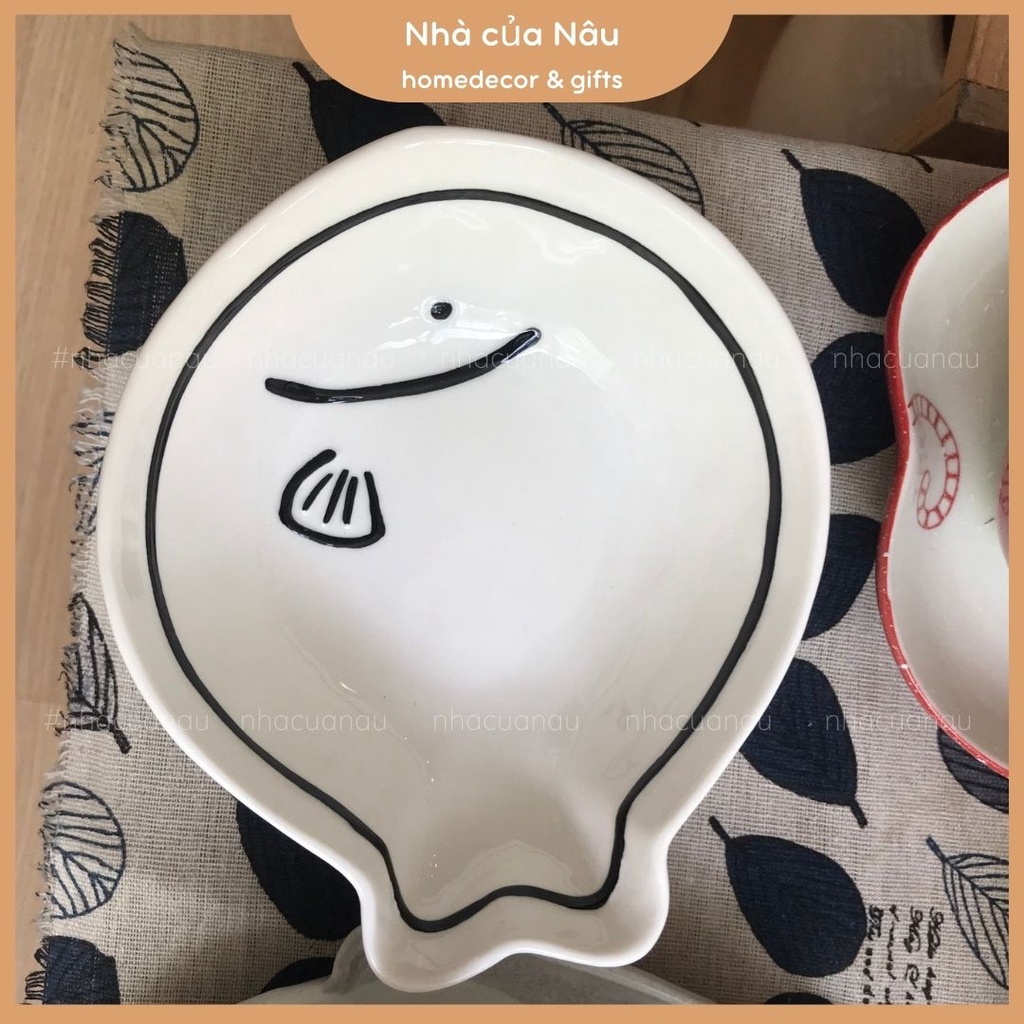 Chén bát đĩa Sứ Mèo Cá viền đen ngộ nghĩnh phù hợp cho cặp đôi, cho bé yêu, làm quà cưới, quà cho bé