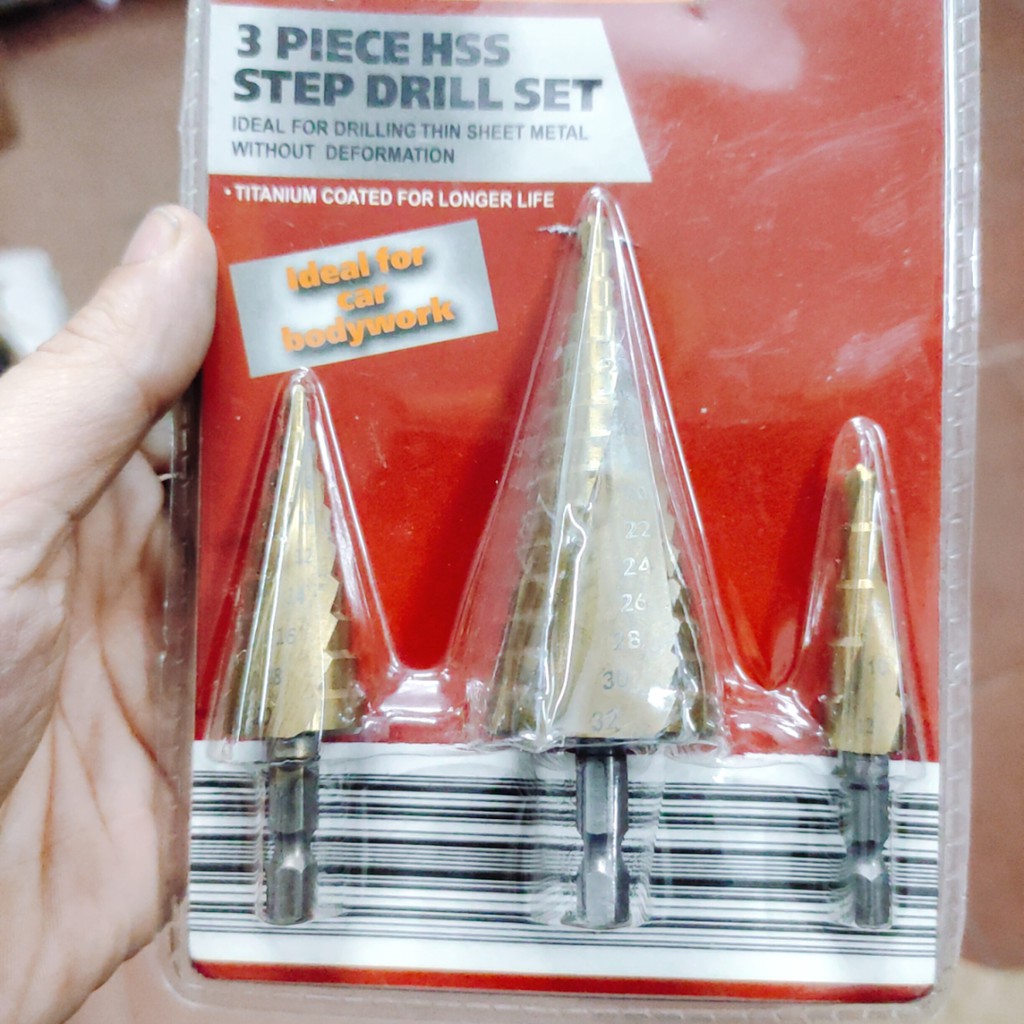 Bộ 3 mũi khoan tháp xoắn chuôi lục giác 4 - 32 mm chính hãng NUR