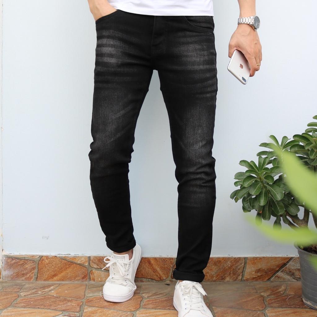 Quần jean nam cao cấp đen râu mèo MK chất bò wash đen dáng ôm quần jeans skinny style Hàn Quốc vải dày đẹp _ DJ11001