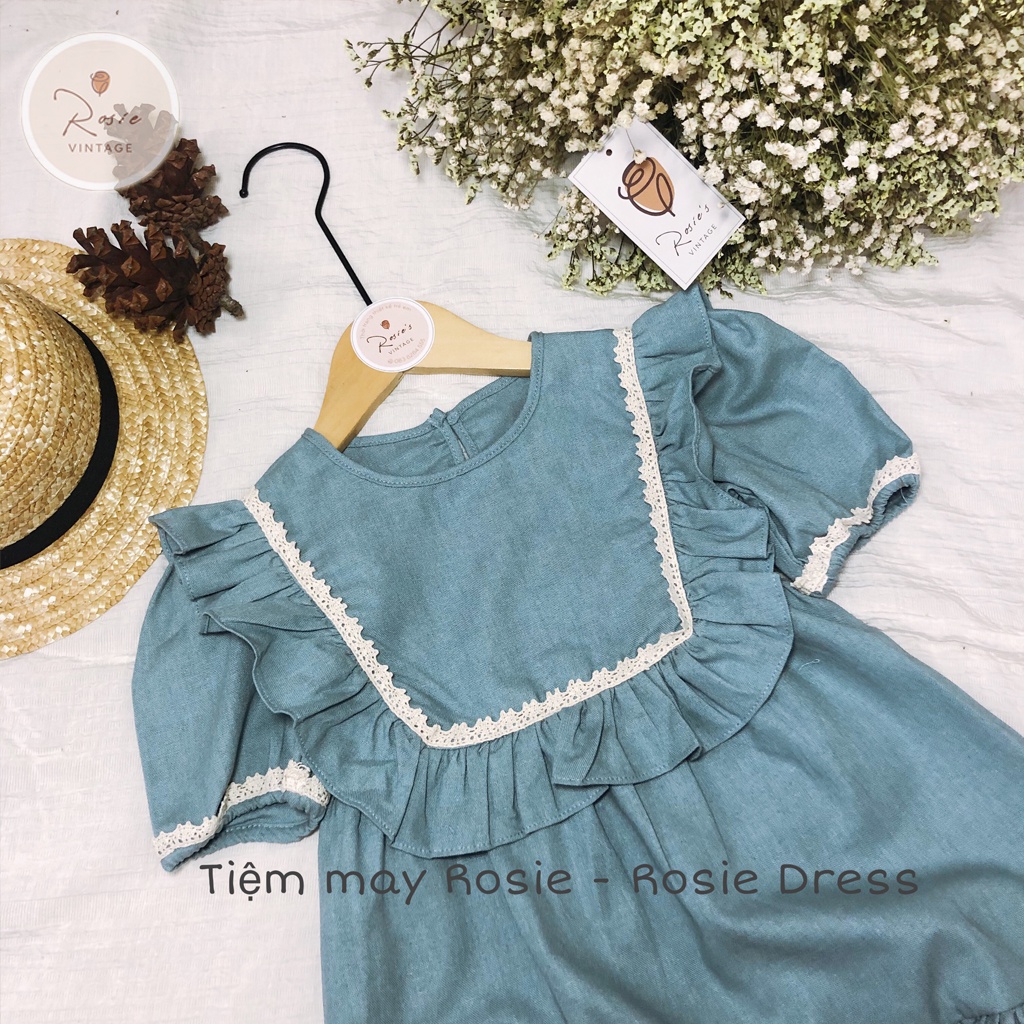 Váy ren Vintage bèo ngực ROSIE V24, chất vải Linen mềm thoáng mát cho bé gái từ 9 - 38kg