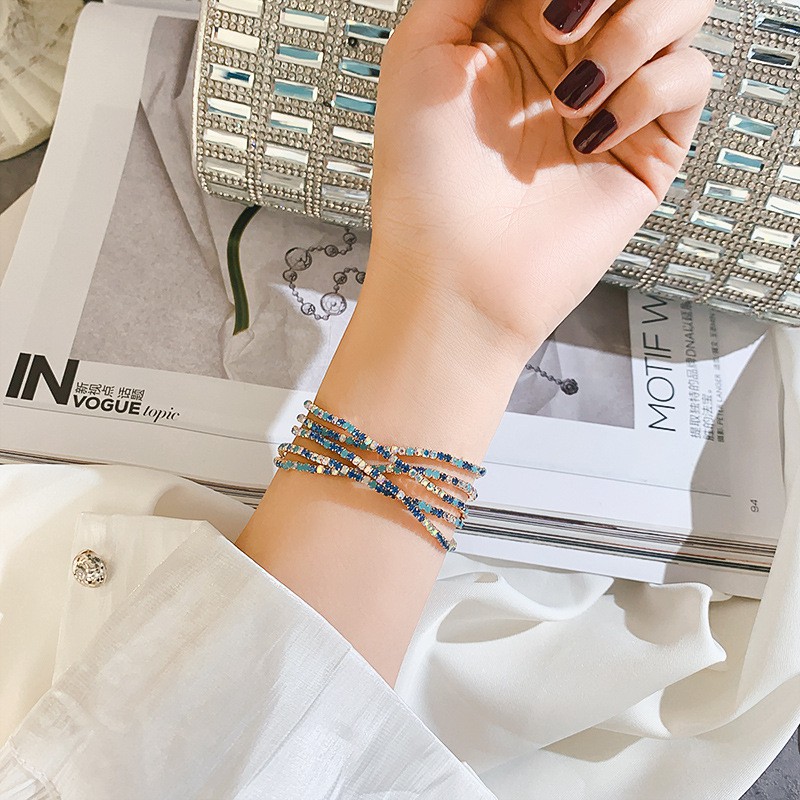 Bộ Vòng Tay + Nhẫn Nhiều Lớp Co Giãn Đính Đá Đơn Giản Phong Cách Âu Mỹ Thời Trang Cho Nữ | BigBuy360 - bigbuy360.vn