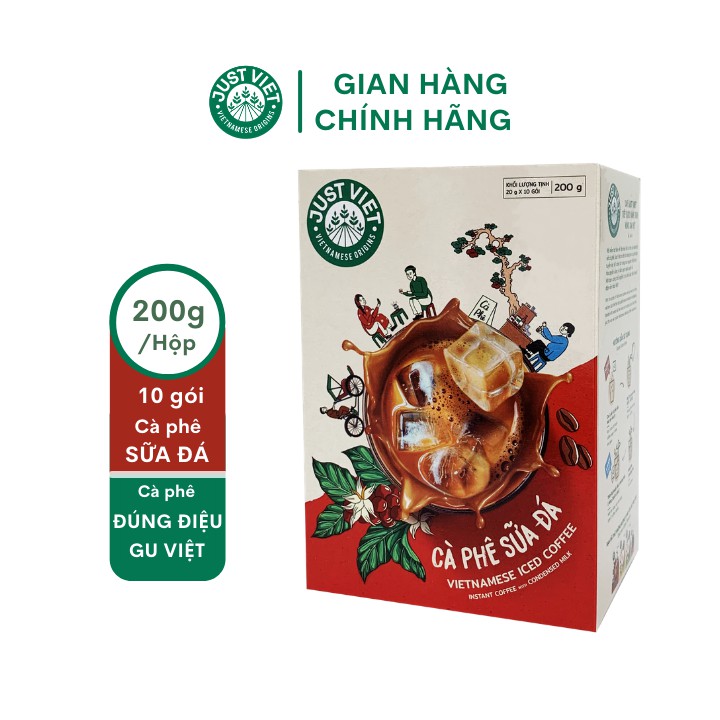 Cà Phê Sữa Đá Just Viet (Hộp)- Đúng Điệu Gu Việt - Sánh Đậm Tự Nhiên - Hộp 10 gói x 20g