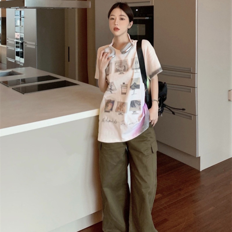 Áo Thun Tay Ngắn Dáng Rộng In Hình Tranh Vẽ Vui Nhộn Hợp Thời Trang Hè