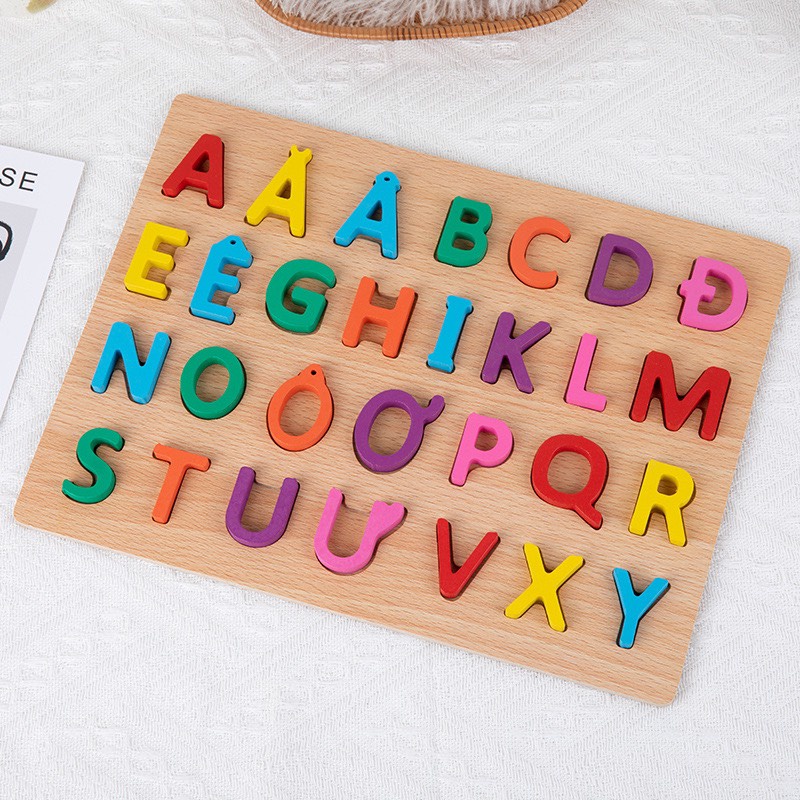 Bảng chữ cái, chữ số, hình học gỗ cho bé - Đồ chơi gỗ thông minh