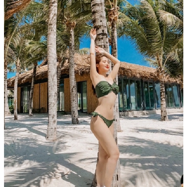 Bikini xoắn ngực sexy màu xanh rêu siêu đẹp KONKUN MS-90