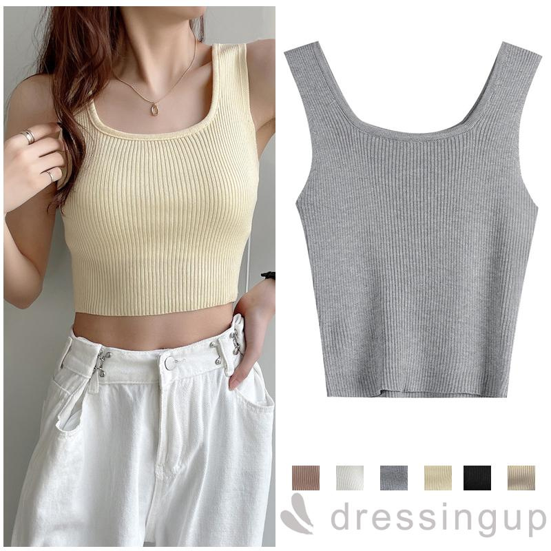 Áo croptop dệt kim không tay màu sắc tùy chọn đơn giản cho nữ