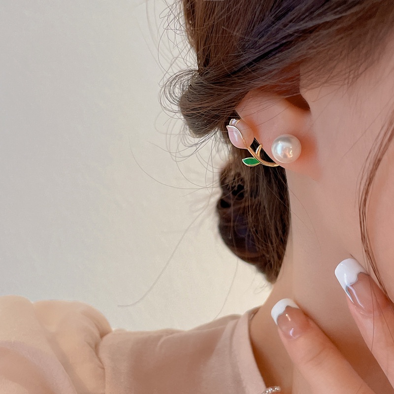 Hoa Tai Hình Hoa Tulip Đính Ngọc Trai / Trái Tim Thiết Kế Hiện Đại Thời Trang Cho Nữ