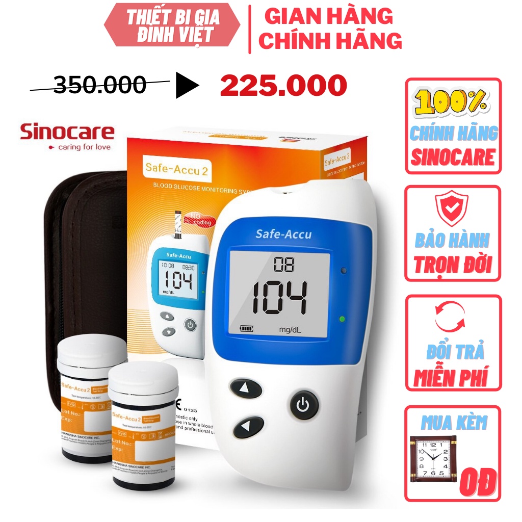 Máy đo đường huyết kỹ thuật số cao cấp Sinocare Safe-Accu2 + Que thử + Kim chích máu