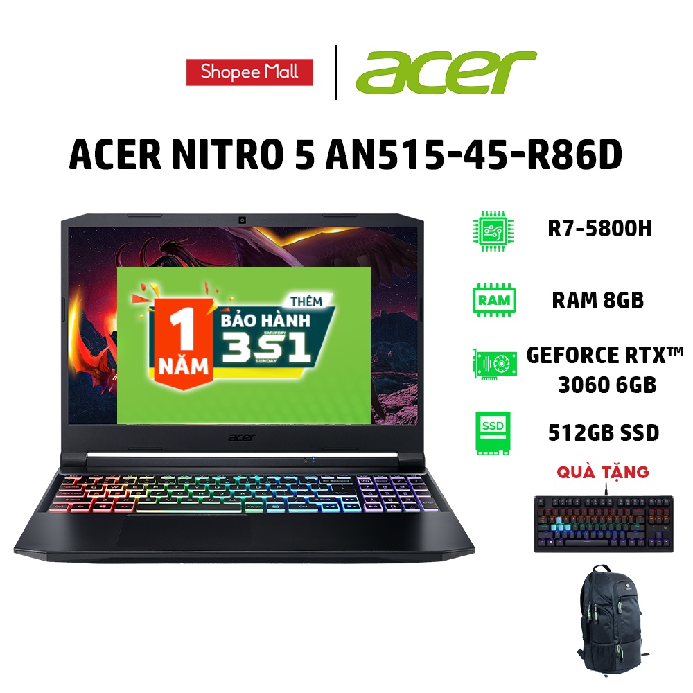 Laptop Acer Nitro 5 AN515-45-R86D R7-5800H | 8GB | 512GB |15.6' FHD 144Hz | Win 11