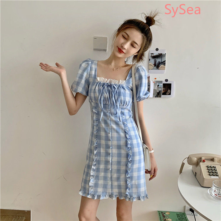 Đầm Ngắn Tay Họa Tiết Ca Rô Xinh Xắn Dành Cho Nữ