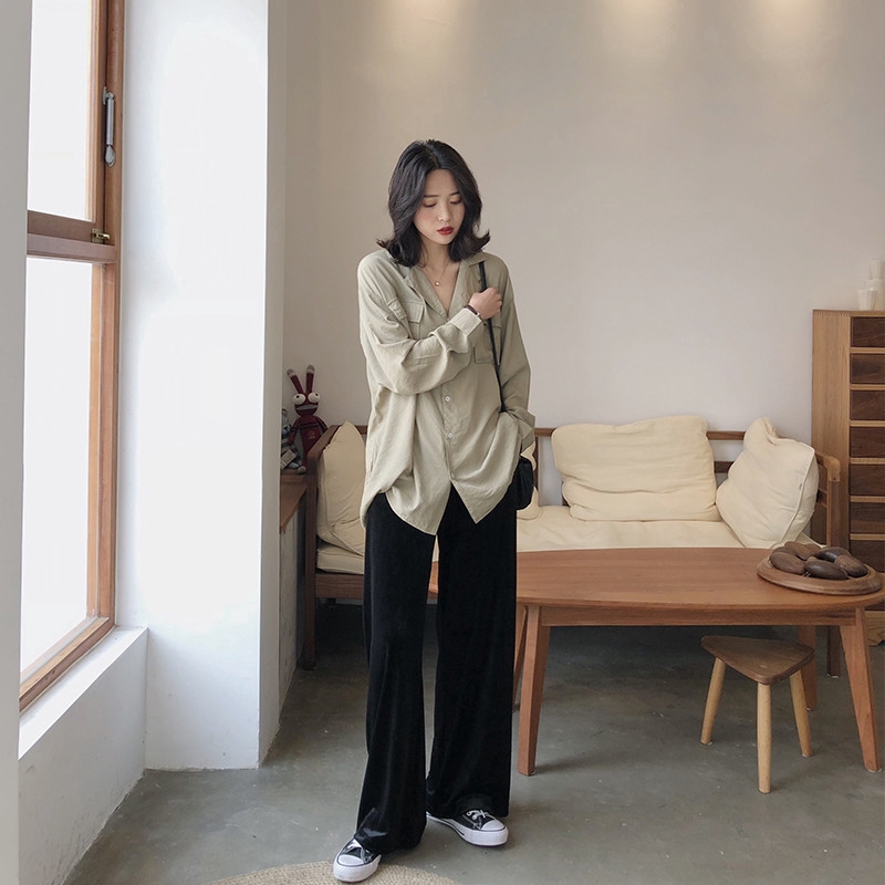 SUXI Quần ống rộng phong cách retro Hàn Quốc