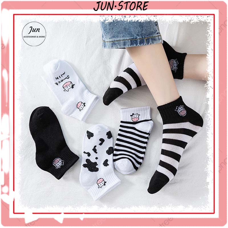 Tất Nữ Bò Sữa Cổ Ngắn Cute Dễ Thương - Set 5 Đôi Vớ Nữ Bò Sữa Phong Cách Hàn Quốc [TẶNG KÈM TÚI ZIP]