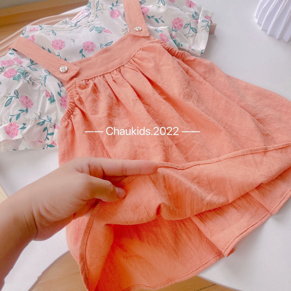 Váy babydoll phối tay hoa nhí bé gái, váy yếm hoa nắng 2 màu siêu yêu cho bé