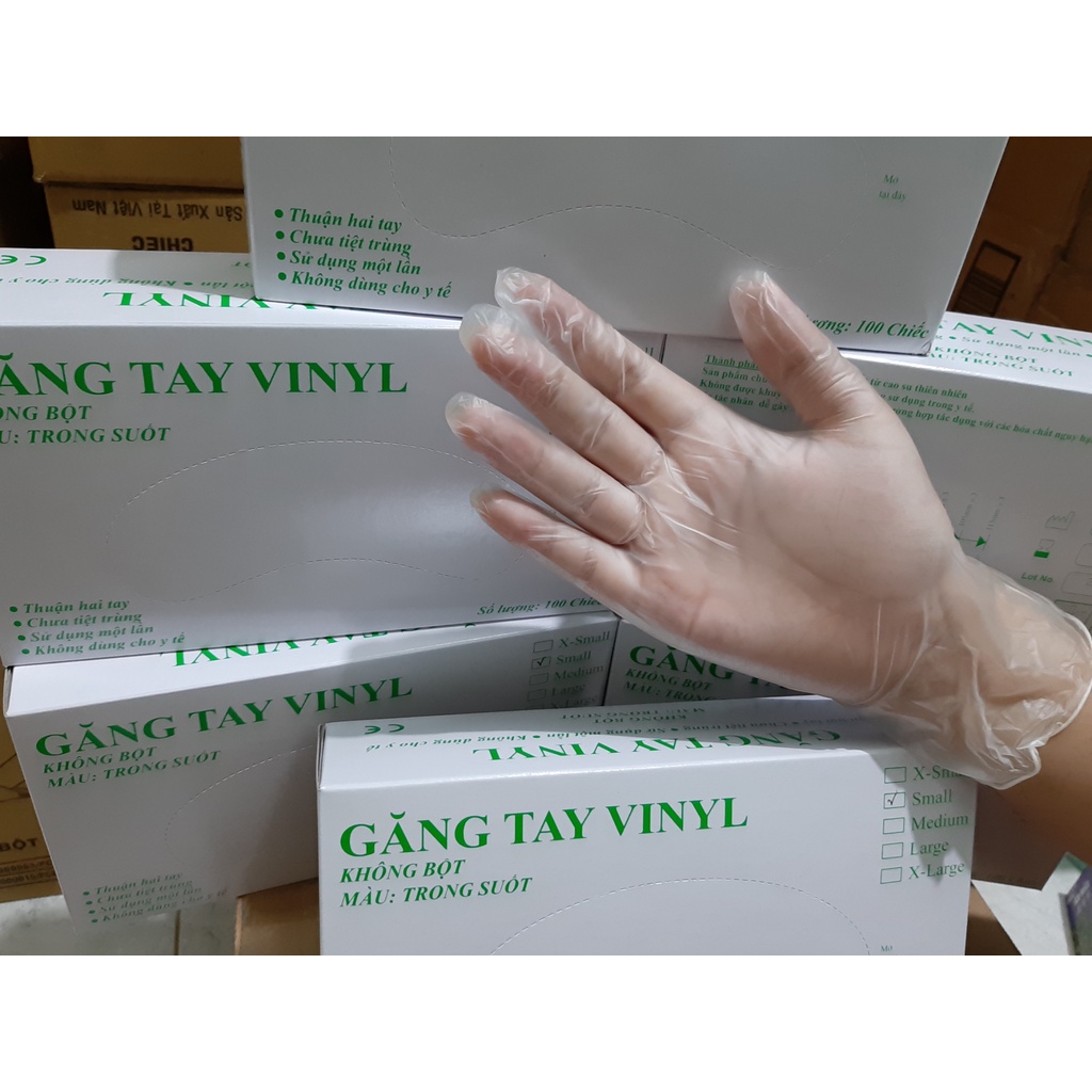 1 THÙNG 10 HỘP Găng Tay VINYL KHÔNG BỘT Dùng Trong Thực Phẩm, Vệ Sinh (Powder free Vinyl glove) - 100 CHIẾC/HỘP