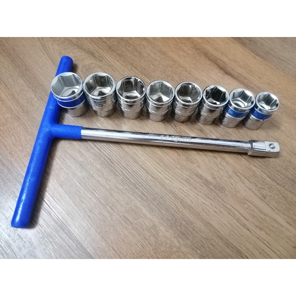 Cần siết đầu khẩu Đầu tuýp chữ T cán nhựa 1/2 inch 1/2'' kèm bộ đầu khẩu, đầu tuýp 8mm đến 24mm
