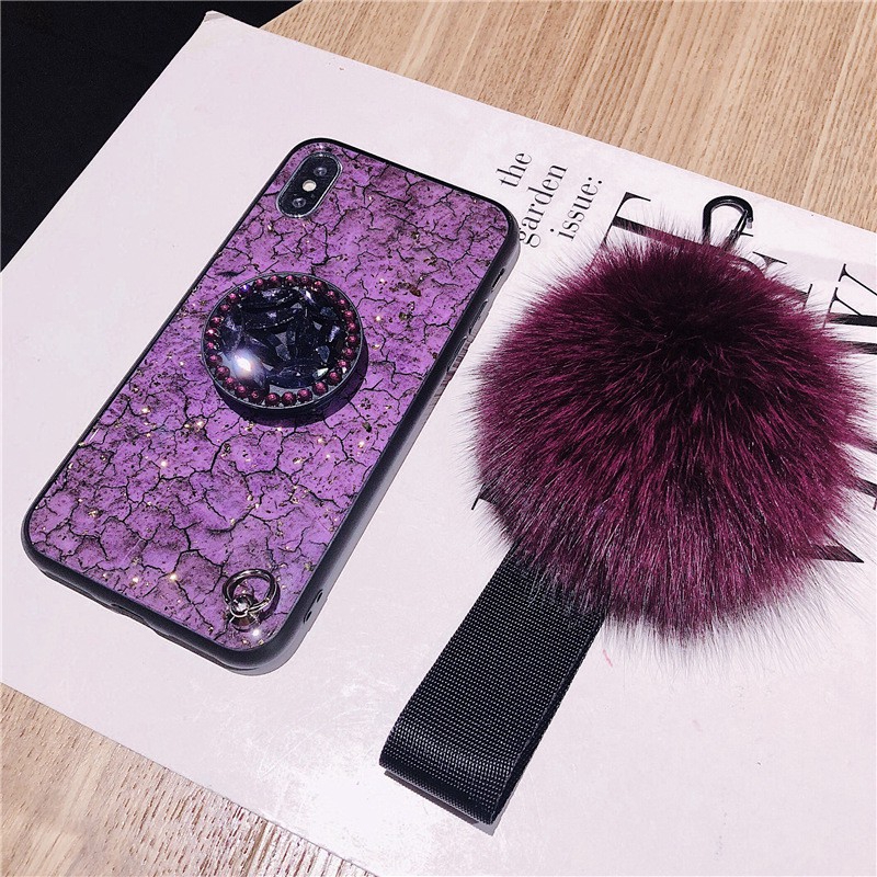 Ốp lưng kèm cục bông và chân đế cho Samsung Galaxy A5 A7 2017 A6 Plus A8 A9 2018 A50 A51 A70 | BigBuy360 - bigbuy360.vn