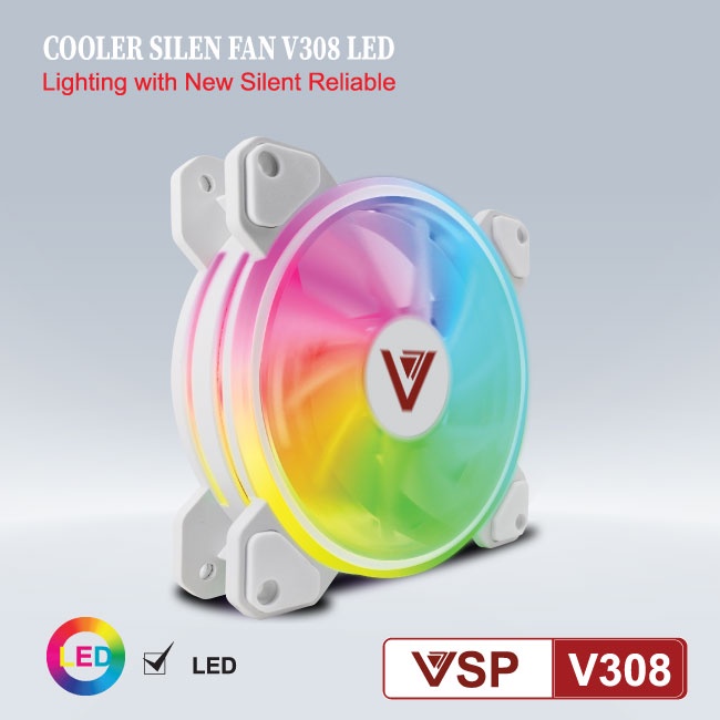 Fan Case 12cm VSP V308 LED RGB tự đổi màu (không đồng bộ Hub) - Chính hãng VSP