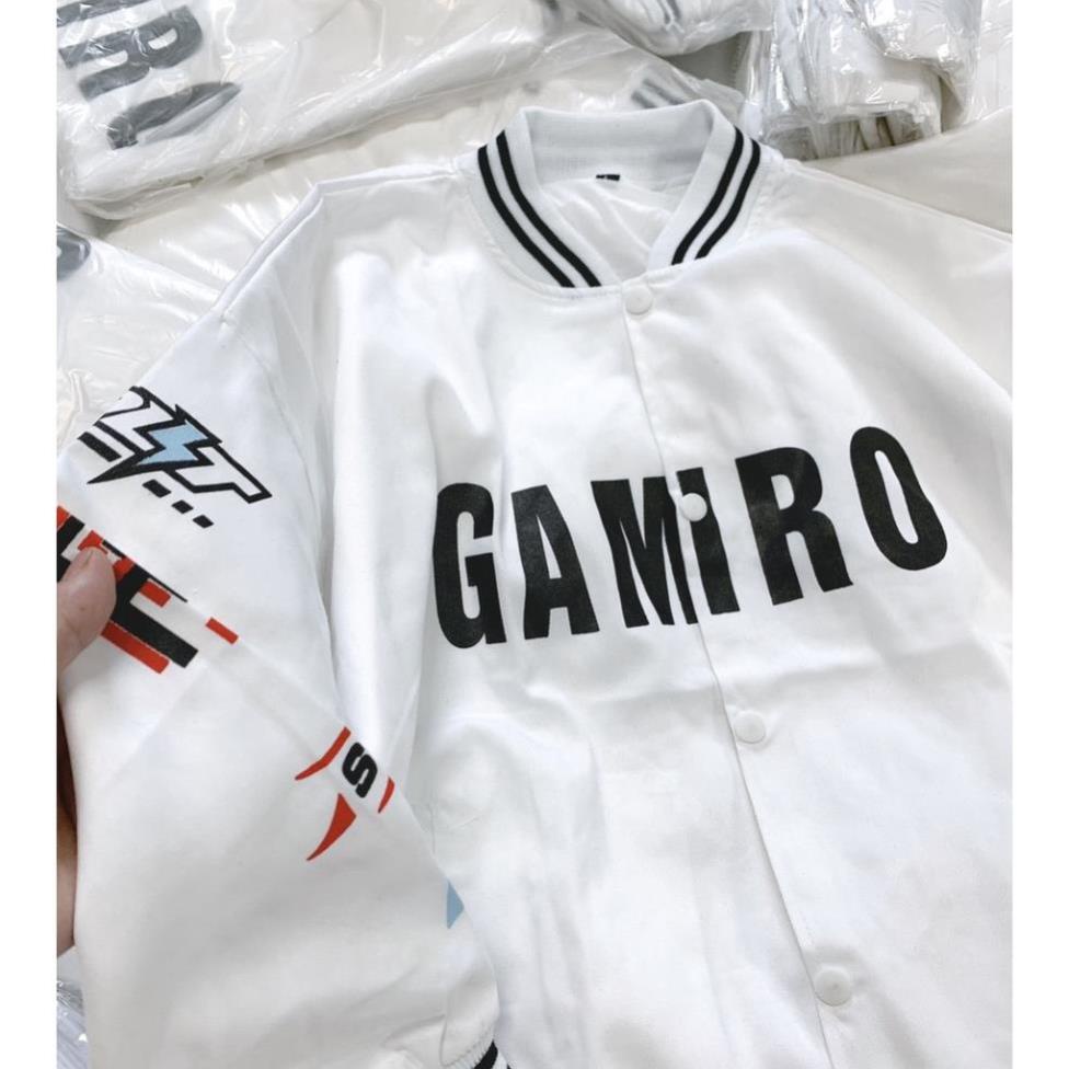 Khoác Bomber Phối Thân GAMIRO Kẻ Viền Nam Nữ Unisex Dáng Rộng Tay Bồng Cúc Bấm