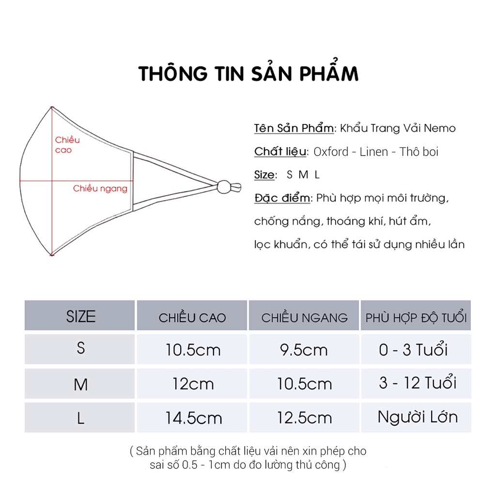 KHẨU TRANG VẢI OXFORD ICON MẶT CƯỜI CAO CẤP THỜI TRANG, CHỨC NĂNG LỌC BỤI KHUẨN, CHỐNG NẮNG - NEMO COLLECTION KETY