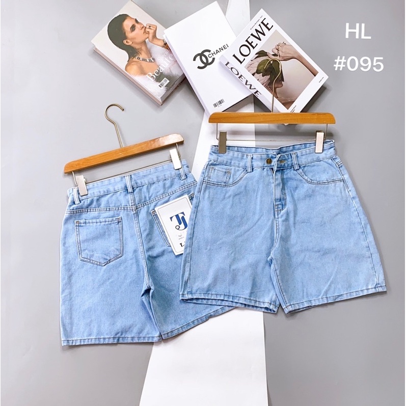 Quần short jeans nữ lưng cao ống suông xanh nhạt