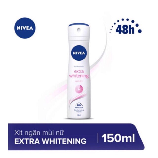 Xịt khử mùi Nivea Extra Whitening chai 150ml