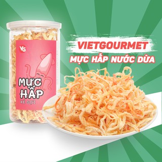 Mực hấp nước dừa hộp 200g loại 1/ Đặc sản mực hấp xé sợi thơm nguyên vị dai không bột, ăn vặt Hà Nội