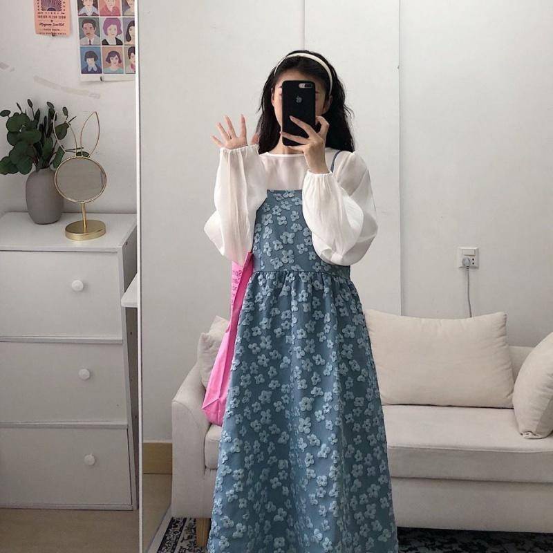 Đầm hoa dài tay thời trang mùa thu xinh xắn dành cho nữ