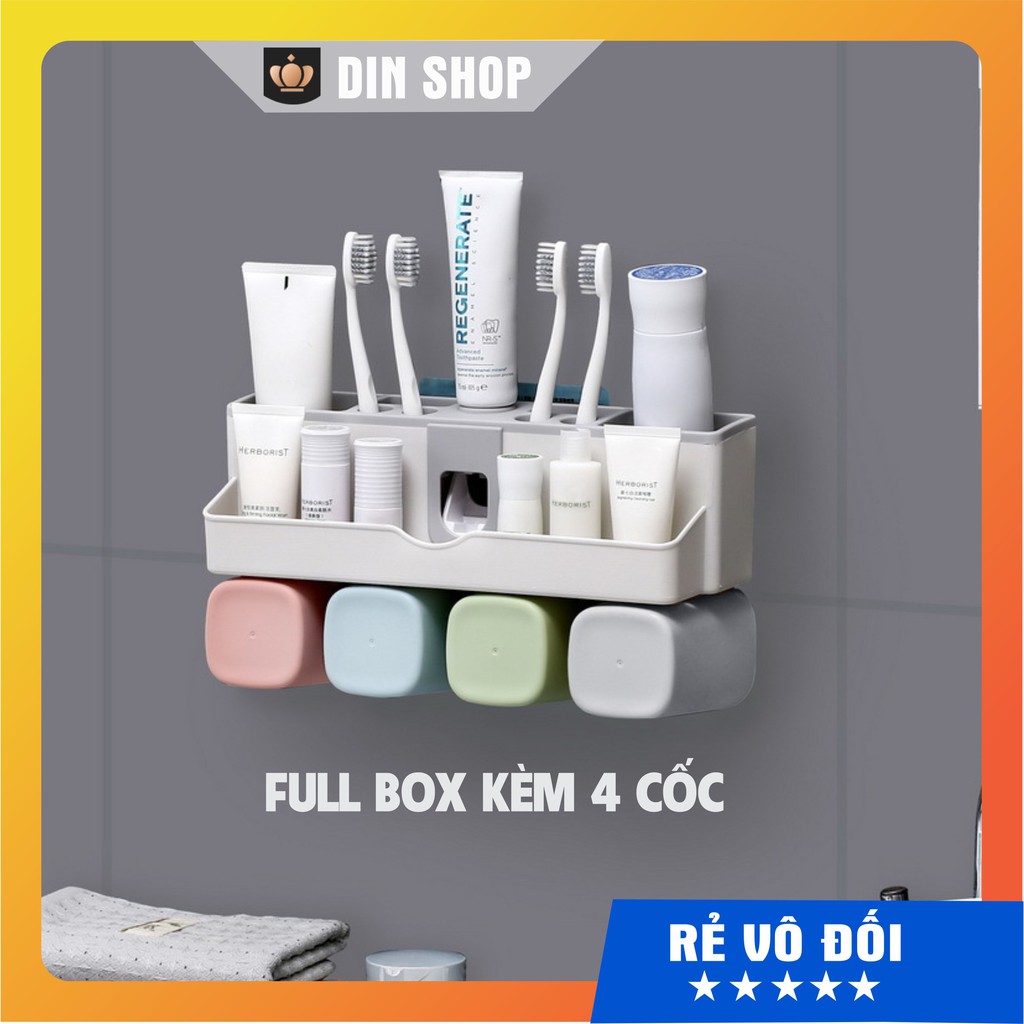 Kệ để đồ nhà tắmKỆ NHÀ VỆ SINH️ Giá treo bàn chải đánh răng, nhả kem tự động kèm 2/3/4 cốc, không cần khoan tường