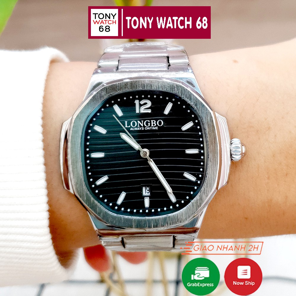 Đồng hồ nam Longbo mặt vuông dây kim loại chính hãng chống nước Tony Watch thumbnail