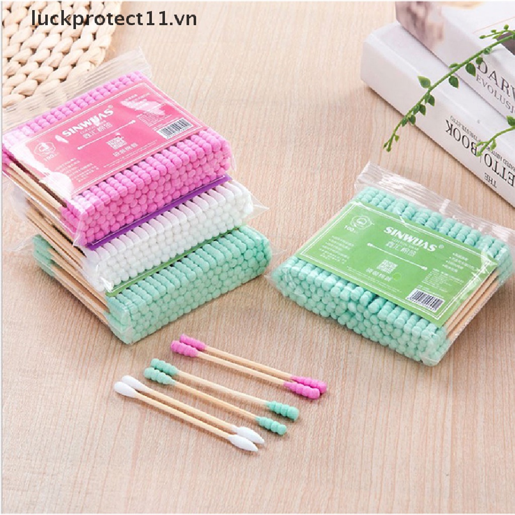 (Hàng Mới Về) Bộ 100 Tăm Bông Cotton Hai Đầu Làm Sạch